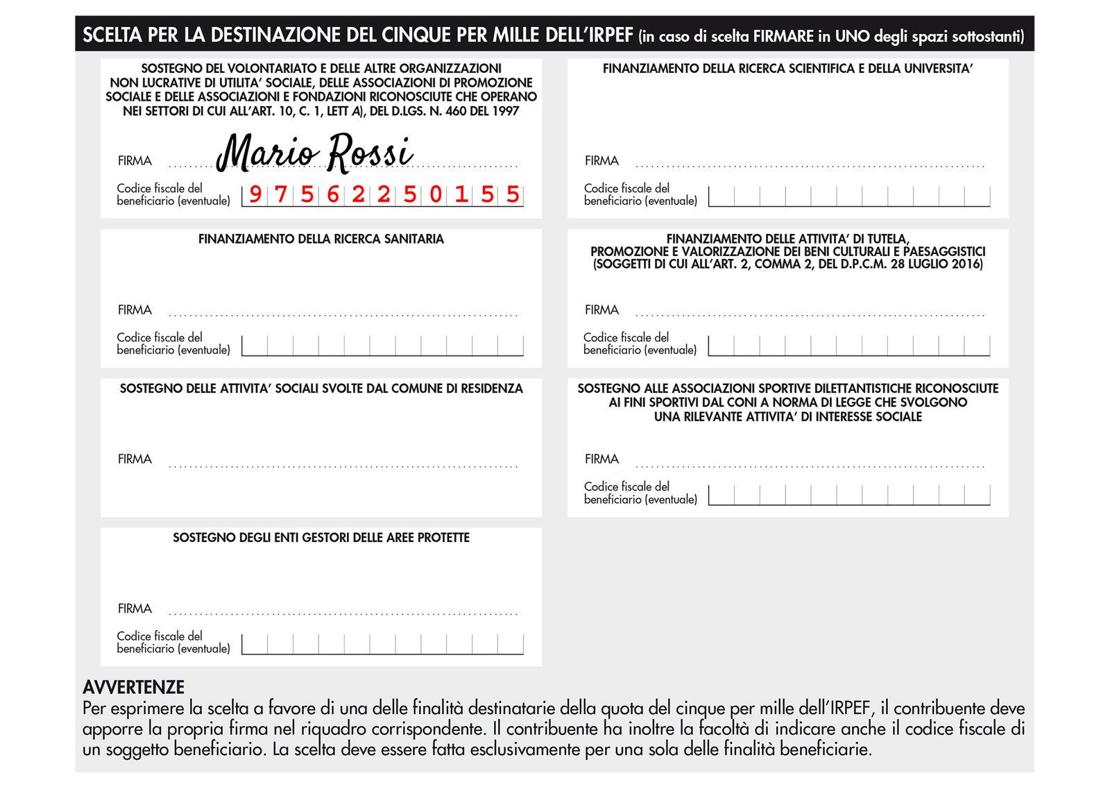 5x1000 a Fondazione Marcegaglia - facsimile 